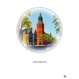 Amsterdam Vintage Travel Poster – Westerkerk | Gravura – Light background