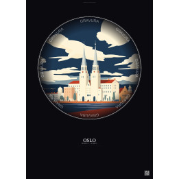 Affiche Oslo – Poster illustration vintage – Oslo | Gravura – Fond foncé