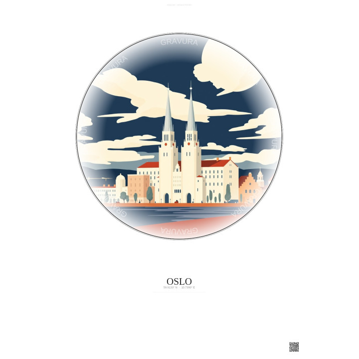 Affiche Oslo – Poster illustration vintage – Oslo | Gravura – Fond clair