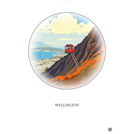 Affiche Wellington – Poster illustration vintage – Wellington Cable Car | Gravura – Fond clair