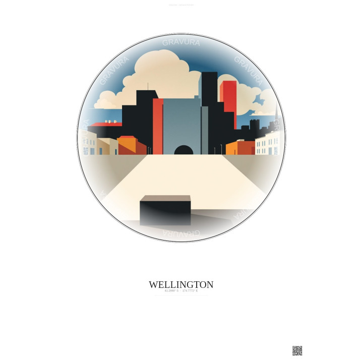 Wellington Vintage Travel Poster – Te Ngakau Civic Square | Gravura – Light background