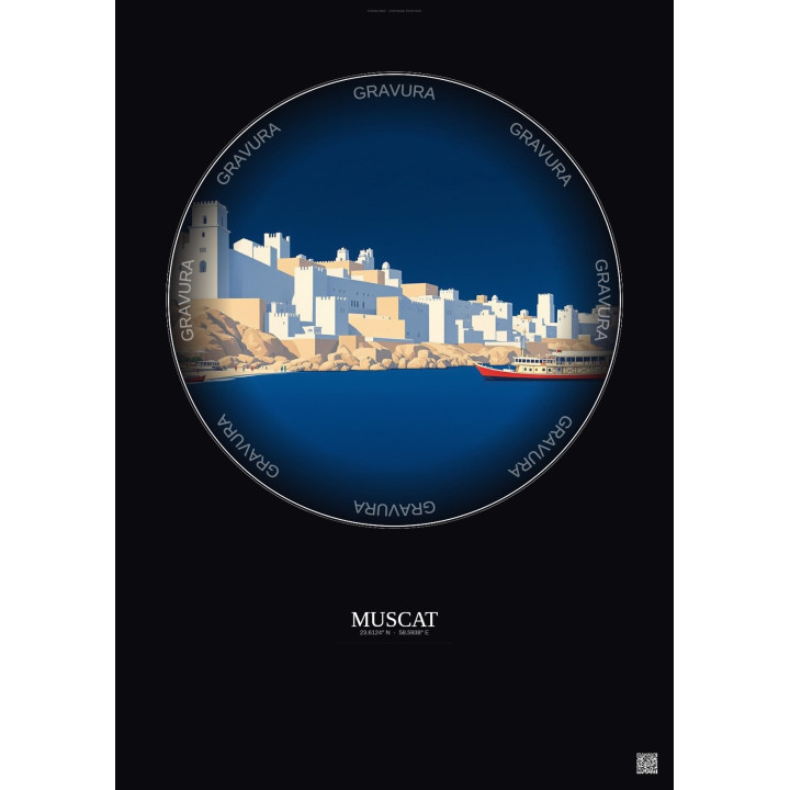 Affiche Muscat – Poster illustration vintage – Muscat | Gravura – Fond foncé