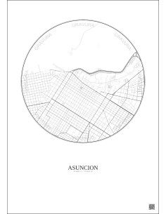 Affiche Asuncion – Poster carte de ville 2.5km | Gravura – Fond clair 2