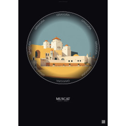 Affiche Muscat – Poster illustration vintage – The National Museum Sultanate Of Oman | Gravura – Fond foncé
