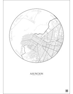 Affiche Asuncion – Poster carte de ville 6km | Gravura – Fond clair 2