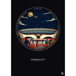Affiche Panama City – Poster illustration vintage – Estadio Rommel Fernandez | Gravura – Fond foncé