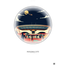 Panama City Vintage Travel Poster – Estadio Rommel Fernandez | Gravura – Light background