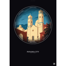 Affiche Panama City – Poster illustration vintage – Metropolitan Cathedral Of Panama City | Gravura – Fond foncé