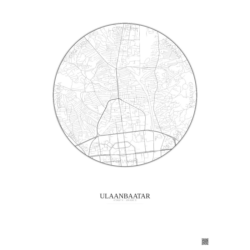 Affiche Ulaanbaatar – Poster carte de ville 2.5km | Gravura – Fond clair