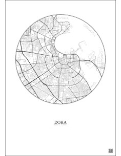 Affiche Doha – Poster carte de ville 6km | Gravura – Fond clair 2