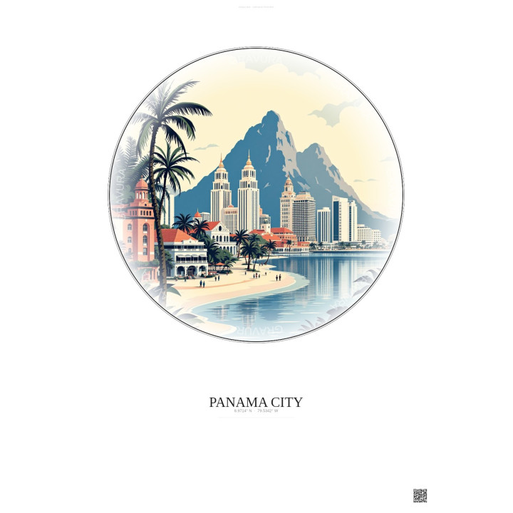 Affiche Panama City – Poster illustration vintage – Panama City | Gravura – Fond clair