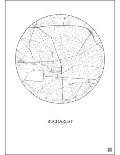 Affiche Bucharest – Poster carte de ville 2.5km | Gravura – Fond clair 2