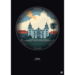 Lima Vintage Travel Poster – National University Of San Marcos | Gravura – Dark background