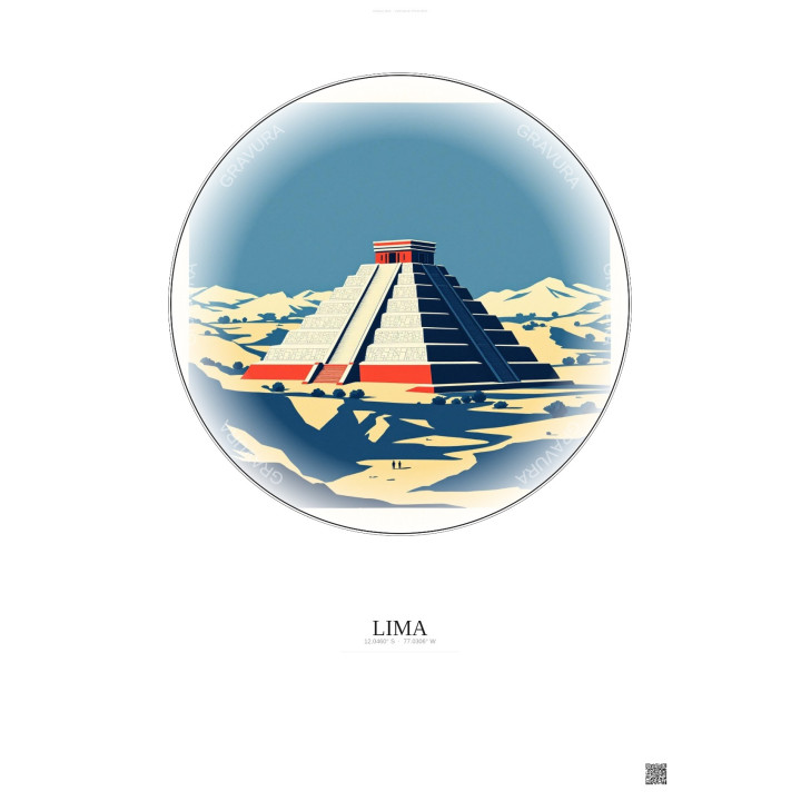 Lima Vintage Travel Poster – Pachacamac | Gravura – Light background