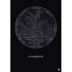 Affiche Ulaanbaatar – Poster carte de ville 6km | Gravura – Fond foncé