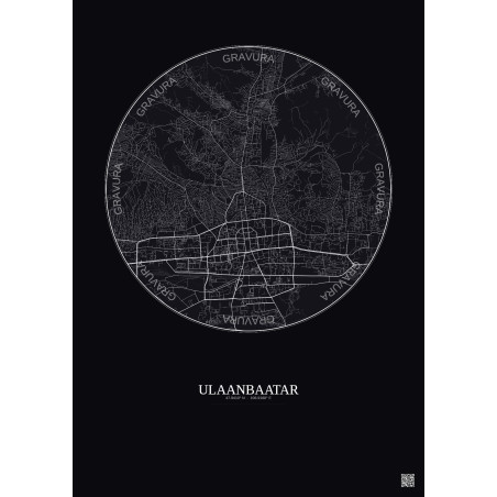 Affiche Ulaanbaatar – Poster carte de ville 6km | Gravura – Fond foncé