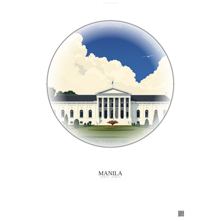 Affiche Manila – Poster illustration vintage – Malacanang Palace | Gravura – Fond clair