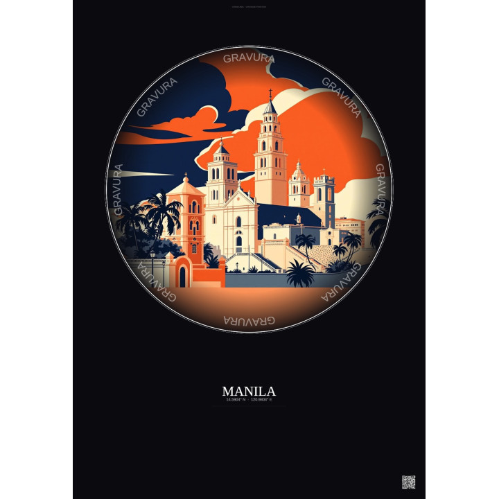 Affiche Manila – Poster illustration vintage – Manila | Gravura – Fond foncé