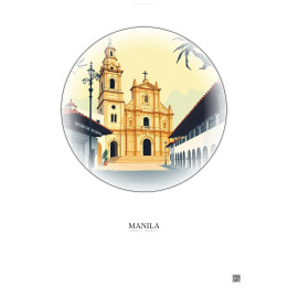 Affiche Manila – Poster illustration vintage – San Agustin Church | Gravura – Fond clair