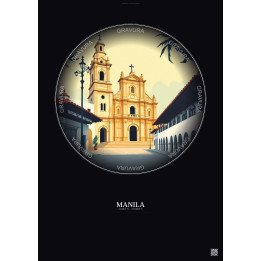 Affiche Manila – Poster illustration vintage – San Agustin Church | Gravura – Fond foncé