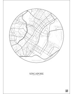 Affiche Singapore – Poster carte de ville 2.5km | Gravura – Fond clair 2