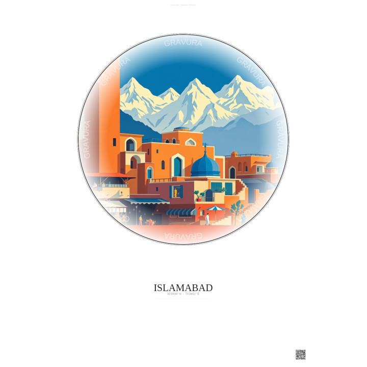 Islamabad Vintage Travel Poster – Lok Virsa Museum | Gravura – Light background