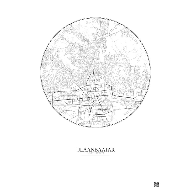 Affiche Ulaanbaatar – Poster carte de ville 6km | Gravura – Fond clair