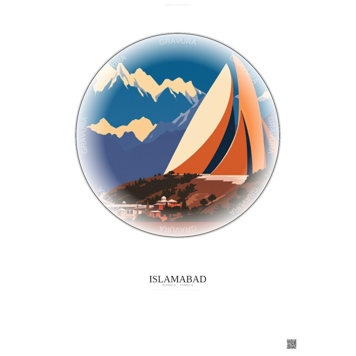 Islamabad Vintage Travel Poster – Pakistan Monument | Gravura – Light background