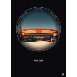 Affiche Warsaw – Poster illustration vintage – Kazimierz Gorski National Stadium | Gravura – Fond foncé