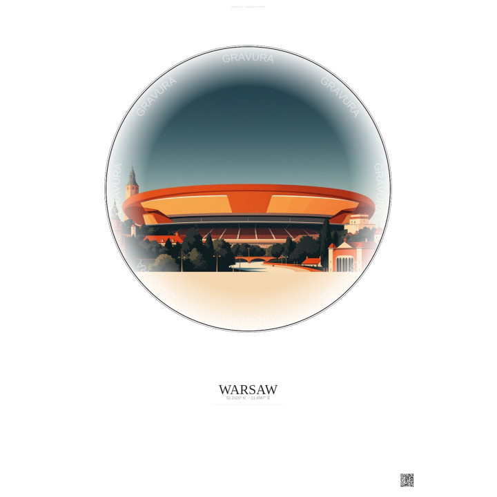 Warsaw Vintage Travel Poster – Kazimierz Gorski National Stadium | Gravura – Light background