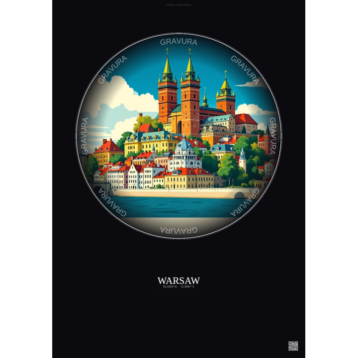Warsaw Vintage Travel Poster – Warsaw | Gravura – Dark background