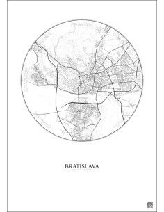 Affiche Bratislava – Poster carte de ville 6km | Gravura – Fond clair 2
