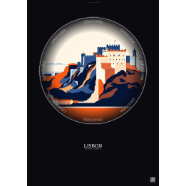 Affiche Lisbon – Poster illustration vintage – Castelo De Sao Jorge | Gravura – Fond foncé