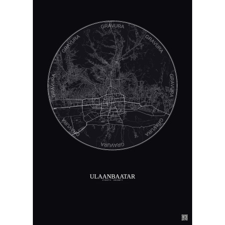 Affiche Ulaanbaatar – Poster carte de ville 10km | Gravura – Fond foncé