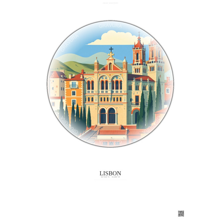 Lisbon Vintage Travel Poster – Jeronimos Monastery | Gravura – Light background