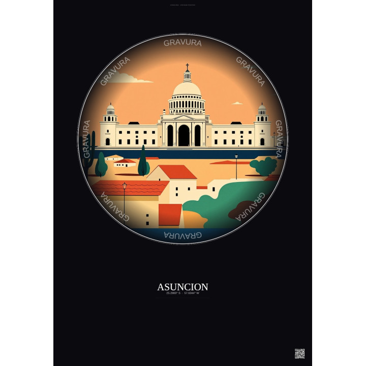 Asuncion Vintage Travel Poster – Famous Viewpoint Of Asuncion | Gravura – Dark background