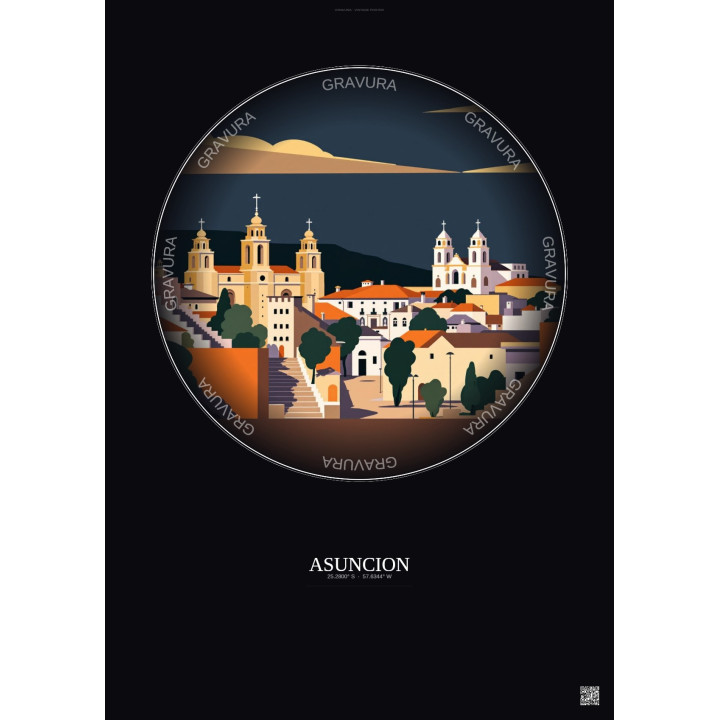 Asuncion Vintage Travel Poster – Historic Old Town Of Asuncion | Gravura – Dark background