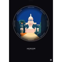 Asuncion Vintage Travel Poster – Most Iconic Landmark Of Asuncion | Gravura – Dark background