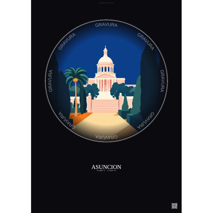 Asuncion Vintage Travel Poster – Most Iconic Landmark Of Asuncion | Gravura – Dark background