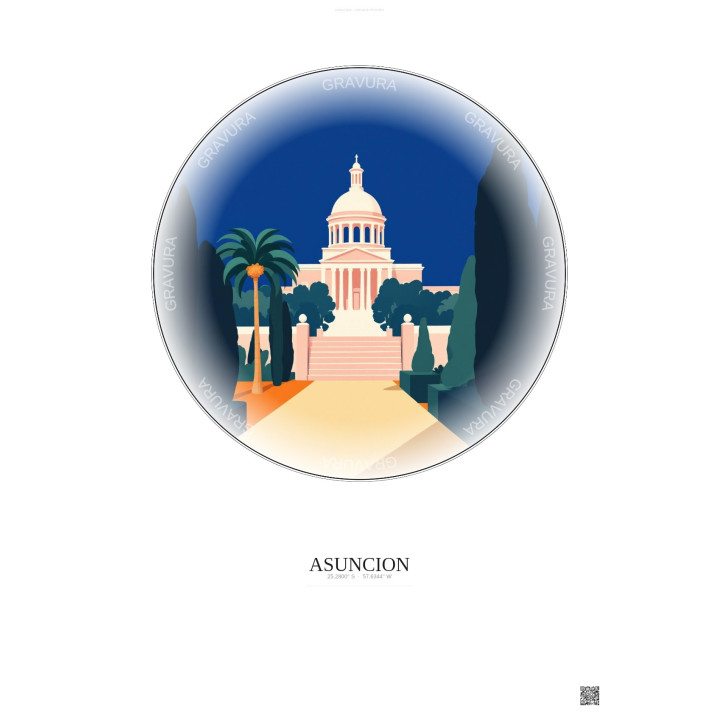 Asuncion Vintage Travel Poster – Most Iconic Landmark Of Asuncion | Gravura – Light background