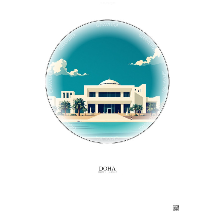 Affiche Doha – Poster illustration vintage – Museum Of Islamic Art | Gravura – Fond clair