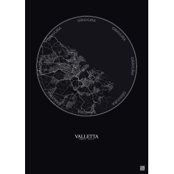 Affiche Valletta – Poster carte de ville 10km | Gravura – Fond foncé