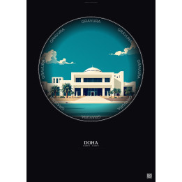 Doha Vintage Travel Poster – Museum Of Islamic Art | Gravura – Dark background