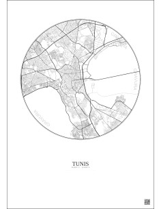 Affiche Tunis – Poster carte de ville 6km | Gravura – Fond clair 2
