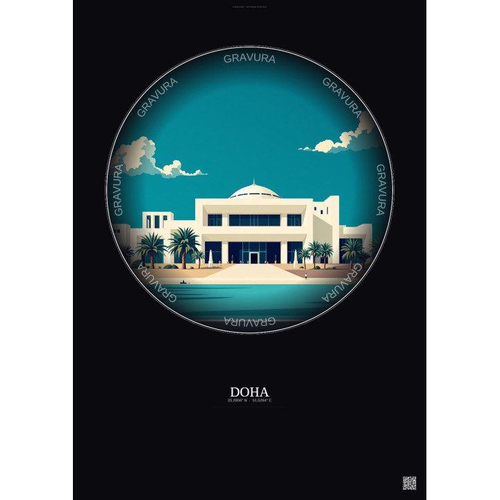 Affiche Doha – Poster illustration vintage – Museum Of Islamic Art | Gravura – Fond foncé
