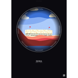 Doha Vintage Travel Poster – Stadium 974 | Gravura – Dark background