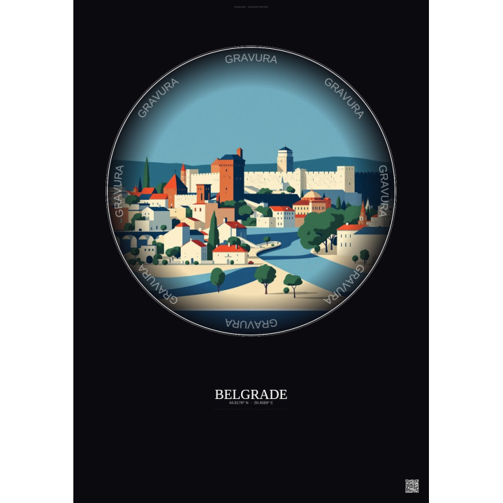 Affiche Belgrade – Poster illustration vintage – Belgrade | Gravura – Fond foncé