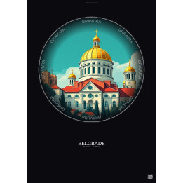 Belgrade Vintage Travel Poster – Church Of Saint Sava | Gravura – Dark background