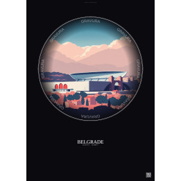 Affiche Belgrade – Poster illustration vintage – Rajko Mitic Stadium | Gravura – Fond foncé
