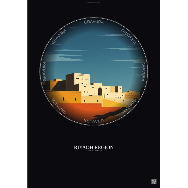 Riyadh Region Vintage Travel Poster – Famous Viewpoint Of Riyadh Region | Gravura – Dark background